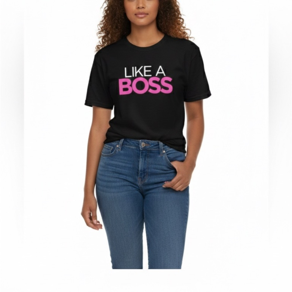 Graphic Tee “Like a Boss” NWOT Black and Pink - M